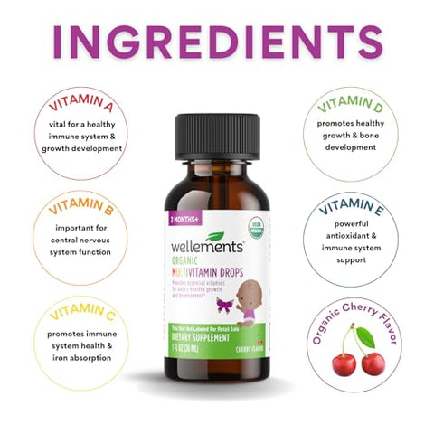Gotas Multivitamínicas Orgânicas para Bebês | Multivitamina Líquida para Infantes | 30ml - Wellements