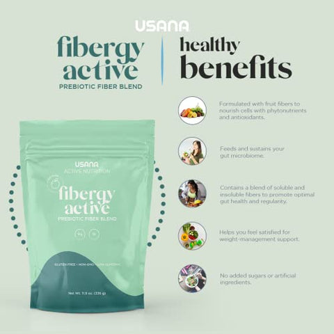 Fibergy Active – Fibra Prebiótica para Saúde Intestinal – Sem Transgênicos – Sem Glúten – Baixo Índice Glicêmico – 336g – 28 Porções - USANA