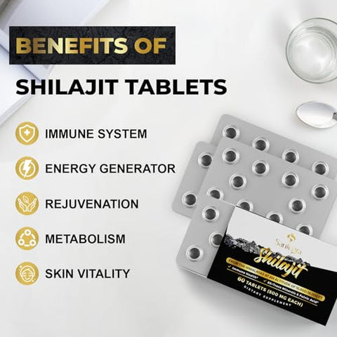 Santegra - 30,000 MG de Comprimidos de Shilajit, 100%% Puro de Shilajit, 60 Unidades – Shilajit Himalaia Orgânico Rico em Ácido Fúlvico
