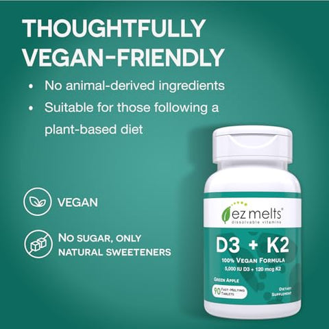 Vitamina D3 K2 5.000 UI, Dissolvível – Fortaleça seus ossos - EZ Melts