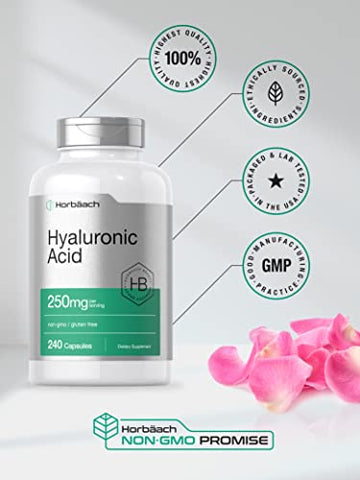 Cápsulas de Ácido Hialurônico | 250 mg | 240 Unidades | Suplemento Sem OGM e Sem Glúten - Horbäach