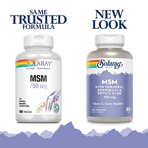 MSM | 180 cápsulas 750 mg | Fortaleça suas articulações | Marca SOLARAY - SOLARAY