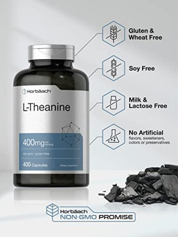 L-Theanine 400mg | 400 Cápsulas | Suplemento de Alta Potência | Não-OGM - Horbäach