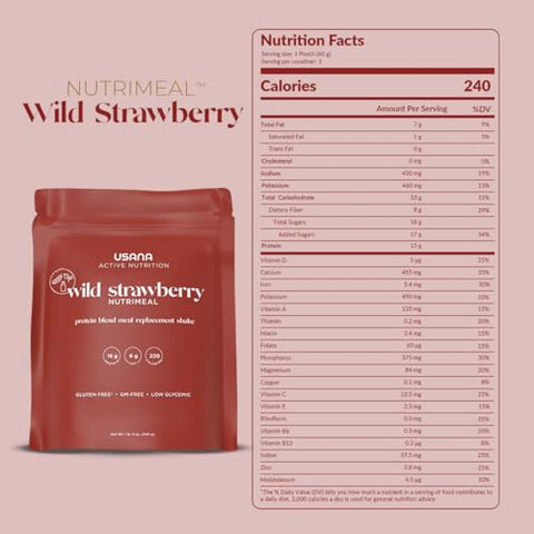 Nutrimeal Shake Substituto de Refeição – Morango Silvestre – Sem GMO – Sem Glúten – Baixo Índice Glicêmico – 540g – 9 Porções - USANA