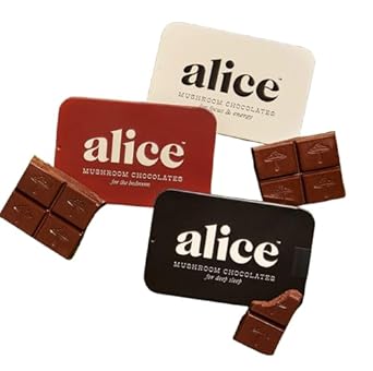 Chocolates Funcionais de Cogumelos Alice Mushrooms Nightcap Brainstorm Happy Ending Threesome | Suporte ao Desempenho Cerebral | Nightcap para um Sono Profundo | Happy Ending para