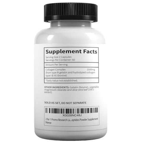 Research Labs - Promoção 2 por 1: 240 Cápsulas de Colágeno – 6000 mg. Suporte Anti-Envelhecimento para Pele, Articulações, Tendões, Ossos, Cabelos e Unhas. Amigo do Paleo. Pó de Peptídeos de Colágeno