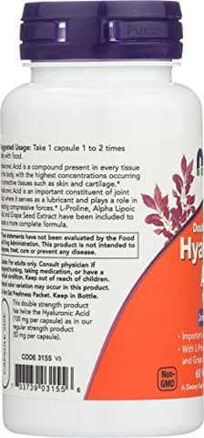 NOW Foods - Now Foods Ácido 100mg 2X 60 Vc Ácido Hialurônico, 60 CT
