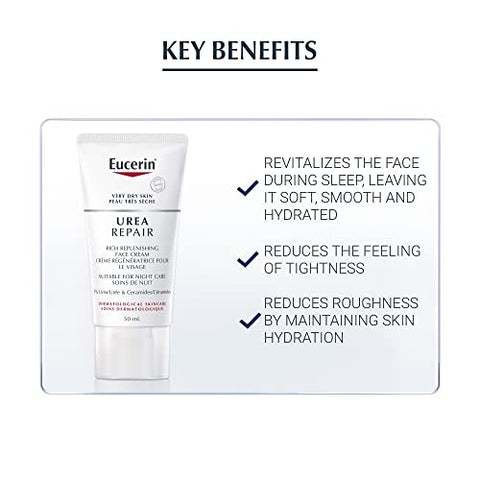 Creme Facial Eucerin Replenishing Skin Relief (com 5% de Ureia) 50ml – Cuidados Dermatológicos, Sem Fragrância