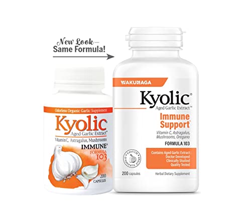 Aged Garlic Extract Fórmula 103 Suporte Imunológico, 200 Cápsulas (Embalagem Pode Variar) - Kyolic