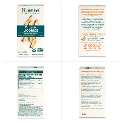 Licorice Root Herbal Supplement Organic – Alívio ocasional de azia, indigestão e desconforto estomacal, suporte digestivo, não-OGM, USDA orgânico, vegano, 60 cápsulas - Himalaya