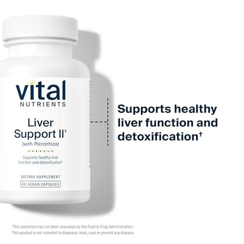 Liver Support II com Picrorhiza, Cardo Mariano e Curcumina | Suplemento Vegano | Combinação Herbal para Apoiar a Função Saudável do Fígado | Sem Glúten, Laticínios e Soja | 60 cápsulas - Vital Nutrients