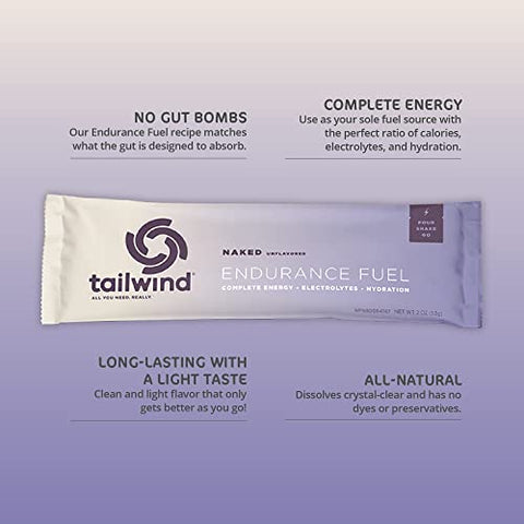 Endurance Fuel: Pó para Bebida Esportiva de Única Porção com Eletrólitos, Sem OGM, Livre de Soja, Laticínios e Glúten, Vegano, Sem Sabor, Embalagem com 12 Unidades - Tailwind Nutrition