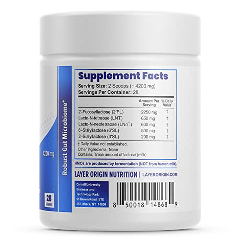 Mix Prebiótico Layer Origin SuperHMO com 5 HMOs para Saúde Intestinal, Digestão e Cérebro – Pó, 28 Porções