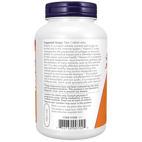 Suplementos, Complexo de Vitamina C-1000 com 250 mg de Bioflavonoides, Tamponado, Proteção Antioxidante*, 180 Comprimidos - NOW Foods