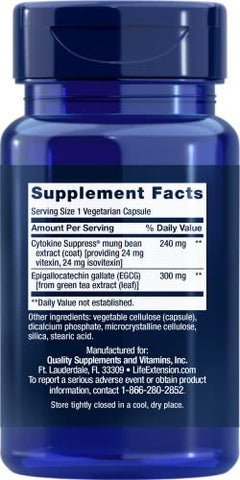 Cytokine Suppress com EGCG, 30 Unidades (Pacote de 2) – Aumente a Longevidade e Suprima Citocinas - Life Extension