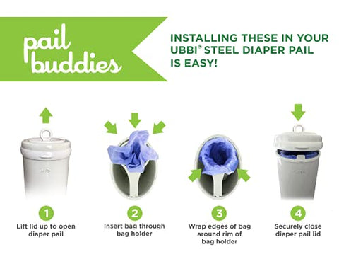Bolsas de Fraldas Pail Buddies, 75 Unidades, Fragrância de Pó Fresco, Compatíveis com o Balde de Fraldas Ubbi, Feitas com Material Reciclado, Capacidade de 13 Litros, Fortes e Duráveis