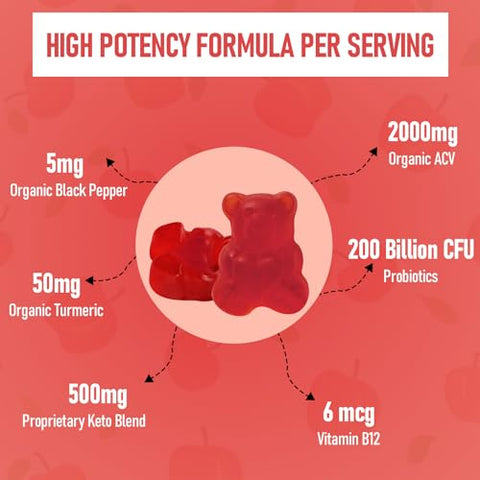 Bestwekk - Gomas de Vinagre de Maçã, Max Força 2000mg ACV com Probióticos, B12 e Suporte Keto, Para Digestão, Metabolismo, Desintoxicação, Intestino