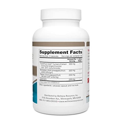Wellness Resources - Repair Plus com TurmiPure Gold Cúrcuma (Curcumina) com Quercetina e Enzimas Proteolíticas Bromelina e Papaína para Reparo, Recuperação, Saúde Tecidual e Inflamação (100g)
