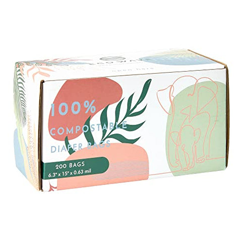 Eco Wave - Bolsas Descartáveis para Fraldas de Bebê Biodegradáveis, 100% Compostáveis, 200 unidades, Certificadas ASTM D6400, EN 13432, US BPI e Europe OK Compost Home