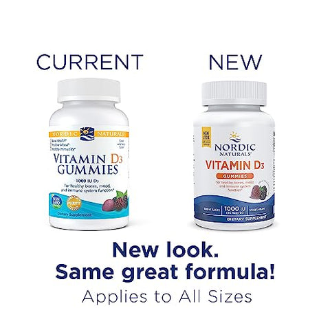 Gummies de Vitamina D3, Frutas Silvestres – 120 Gummies – 1000 UI Vitamina D3 – Sabor Delicioso – Ossos Saudáveis, Humor - Nordic Naturals