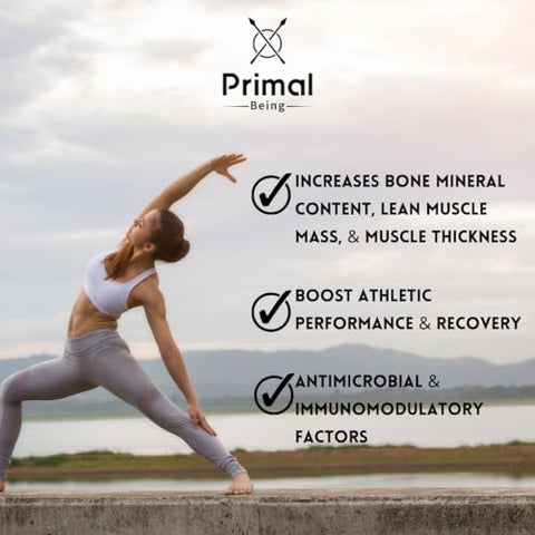 Colostro de Carne Bovina Alimentada com Capim – Suporte à Função Imunológica, Saúde Intestinal, Cabelo, Anti-Envelhecimento, Desempenho Atlético, Recuperação – 90g Pó sem Sabor, 3000mg por Porção - Primal Being