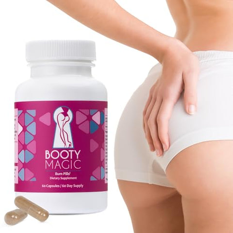 Booty Magic - Pílulas para Aumento do Bumbum – 2 Meses de Fornecimento de Pílulas para um Bumbum Maior, Mais Arredondado e Volumoso com Extrato de Raiz de Maca e Extrato de Feno-Grego