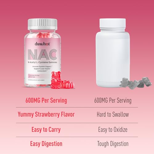 duwhot - NAC Gummies 600mg – Suplemento de N-Acetil Cisteína em Gomas para Antioxidantes