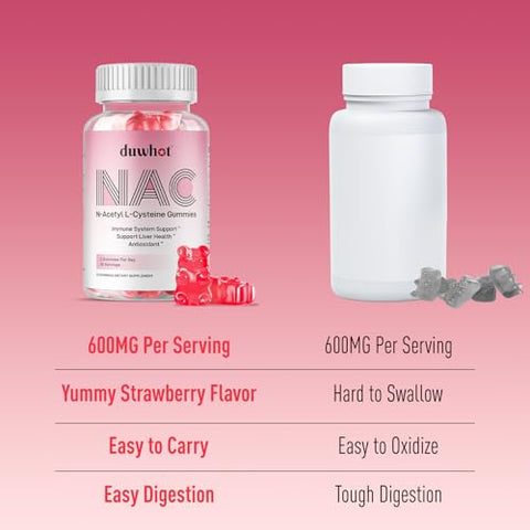 duwhot - NAC Gummies 600mg – Suplemento de N-Acetil Cisteína em Gomas para Antioxidantes