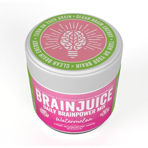 Suplemento de Suporte Cerebral com Nootrópicos, Pó sem Glúten para Energia e Foco, Mistura para Bebida com L Teanina, Alpha GPC, Vitamina B, Extrato de Chá Verde Orgânico com Cafeína, 100g - BrainJuice