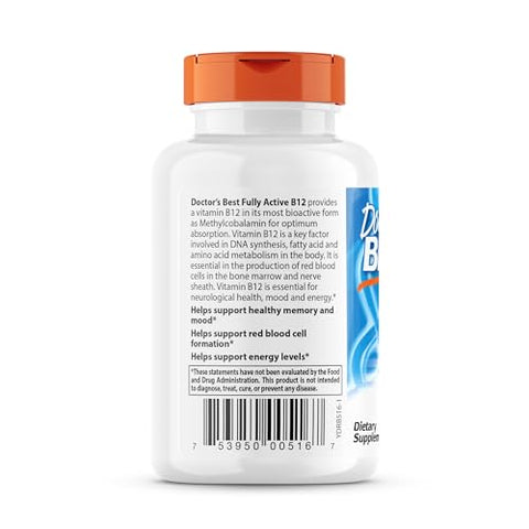 Doctor's BEST - Doctor’s Best B12 1500 Mcg: Energia, Humor, Circulação | Vegano, Sem Glúten | 180 Cápsulas