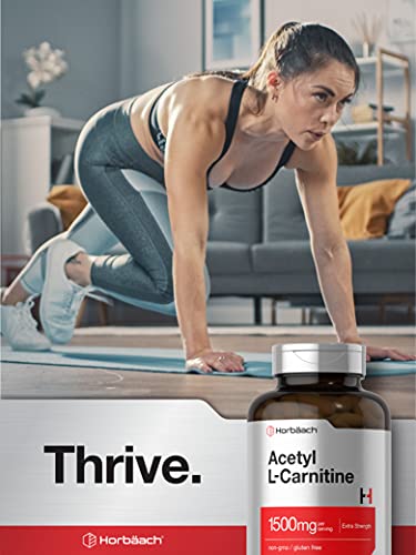 Suplemento Horbäach Acetyl L-Carnitina 1500mg | 200 Cápsulas | Alta Potência ALCAR | Sem OGM, Sem Glúten
