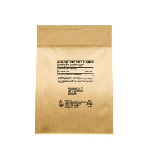 PURE ORIGINAL INGREDIENTS - L-Lysine HCl (454g) – Aminoácido Alpha Puro e Original, Livre de Transgênicos e Glúten