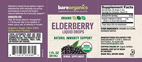 Gotas Líquidas de Sabugueiro, Suplemento Herbal, 30ml - BareOrganics