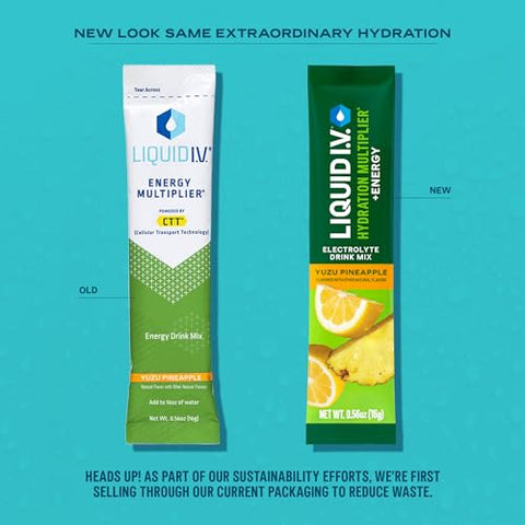 Hydration Multiplier® Energy – Yuzu Pineapple – Pó Hidratante em Sachês | Mistura em Pó de Bebida com Eletrólitos | Prático e Individual | Não-OGM | 1 Pacote (14g) - Liquid I.V.