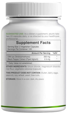 DEAL SUPPLEMENT - DIM Suplemento 300mg, 240 Cápsulas, 4 Meses de Fornecimento, Diindolilmetano DIM Plus Extrato de Pimenta Preta