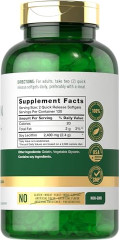 Lecithin 2400mg | 240 Cápsulas Softgel | Suplemento de Fosfolipídeo | Livre de Transgênicos, Sem Glúten | Carlyle - Carlyle