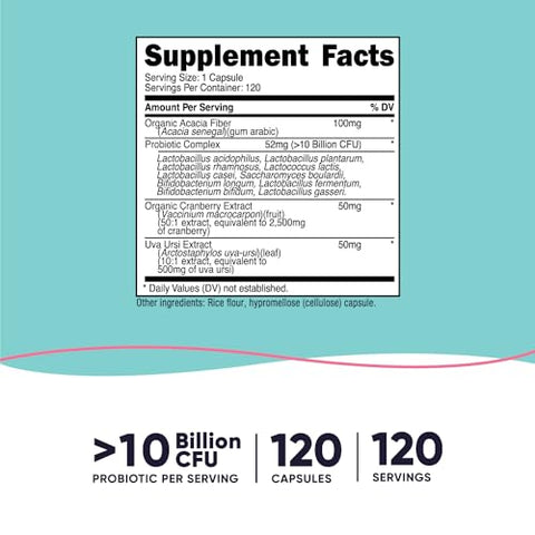 Probiótico para Mulheres 10 Bilhões UFC, 120 Cápsulas – Complexo com Fibra de Acácia, Uva Ursi | Probiótico Nutricost para Mulheres - Nutricost