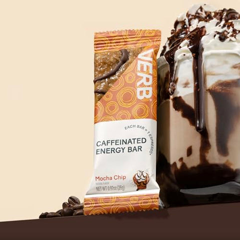 Verb Caffeinated Energy Bar - Verb Energy – Barra Energética de Baixo Açúcar e 110 Calorias – Snack Vegano – Livre de Glúten com Chá Verde Orgânico – 26g (Pacote com 16)