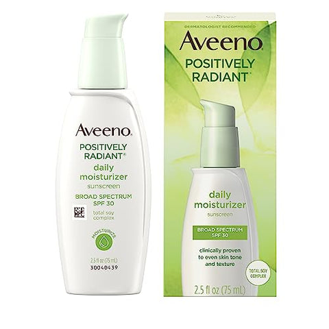 Positively Radiant Hidratante Facial Diário com Complexo Total de Soja e Protetor Solar de Amplo Espectro FPS 30, Livre de Óleo e Não Comedogênico, 75 ml - Aveeno