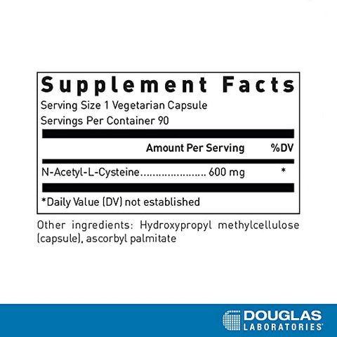 N-Acetyl-L-Cysteine 600 mg | Precursor de Glutationa para Proteção Antioxidante | 90 Cápsulas Vegetarianas - Douglas Laboratories