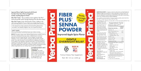 Fiber Plus Senna em Pó, 12 Ounce (Pack de 3) – Restabelece a Regularidade, Sabor Melhorado de Maçã e Especiarias, Adoçado com Stevia, Oferece Suavidade Durante a Noite – Yerba Prima Fiber Plus Senna em Pó - Yerba Prima