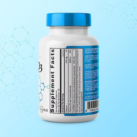 Prime Powders - Suplemento HMB e Vitamina D3, Fórmula Patenteada de 1.500mg com Dose Clínica, Preserva Massa Muscular com Performance Eterna, Cápsulas de Beta-Hidroxi Beta-Metilbutirato, 120 Unidades