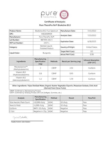 Pure Therapro Rx - Pure TheraPro – Vitamina B12 Methylcobalamin e Hydroxocobalamin Líquida Sublingual Vegana Bioativa – 30ml
