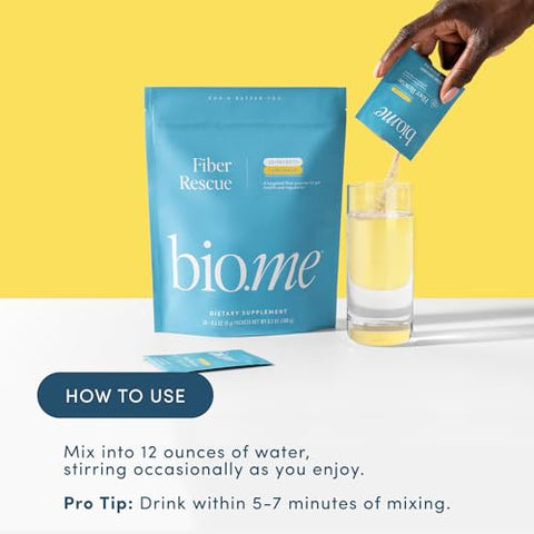 Bio.me - Fiber Rescue Limonada 20 Sachês de Viagem – Pó de Casca de Psyllium para Saúde Digestiva