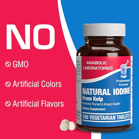 Anabolic Laboratories - Suplemento de Algas Marinhas com Iodo para Homens e Mulheres – 225 mcg de Iodo Natural – 100 Comprimidos Vegetarianos para a Saúde da Tireoide