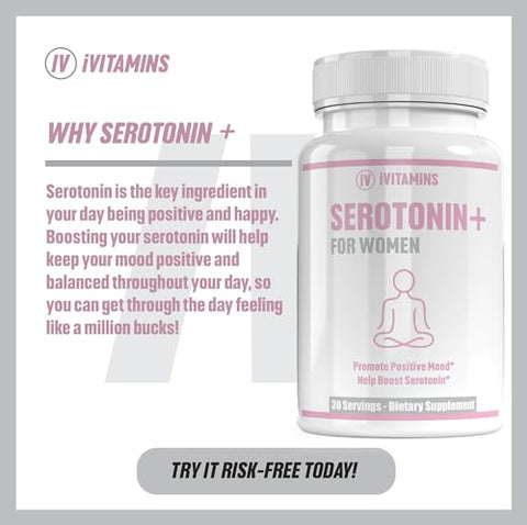 iVitamins - Suplementos de Serotonina para Mulheres – Apoia Níveis Saudáveis de Serotonina, Melhora o Humor