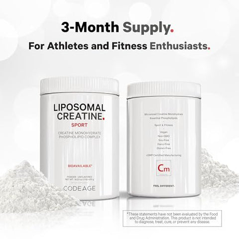 Liposomal Creatine em Pó – Suprimento de 3 Meses – 5000mg Monohidrato de Creatina Pré-Treino - Codeage