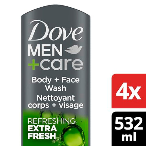 DOVE MEN + CARE - Dove Men Care Body Wash Extra Fresh 4 Unidades para Cuidado da Pele Masculina Lava Efetivamente as Bactérias e Nutre Sua Pele 532 ml