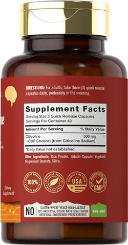 Tahoe Nutritionals - Citicoline 500mg | 120 Cápsulas | Suplemento CDP Colina | Grau Terapêutico | Sem Glúten, Não-OGM
