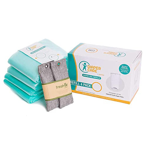 jasclair - 4 Pacote de Forros Descartáveis para Fraldas – Compatíveis com Recarga Dekor PLUS – Forros Descartáveis para Lixeira de Fraldas com Capacidade para até 2372 Fraldas – Refis Perfumados para Bebê com Aroma Natural de Carvão Ativado